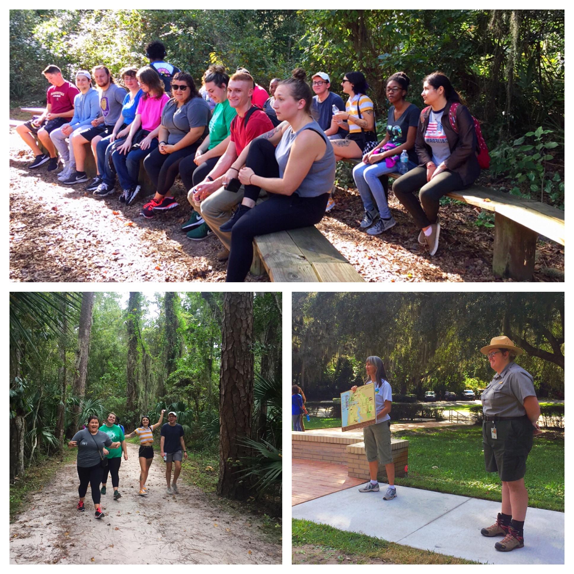 Collage of images of students’ site visit to Timucuan Ecological and Historic Preserve.